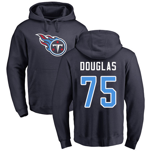 Tennessee Titans Men Navy Blue Jamil Douglas Name and Number Logo NFL Football #75 Pullover Hoodie Sweatshirts